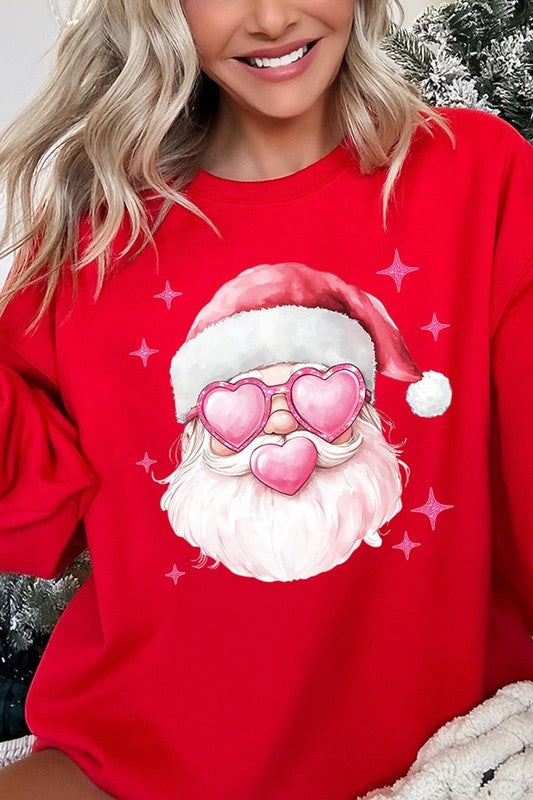 Pink Christmas Santa Graphic Fleece Sweatshirt
